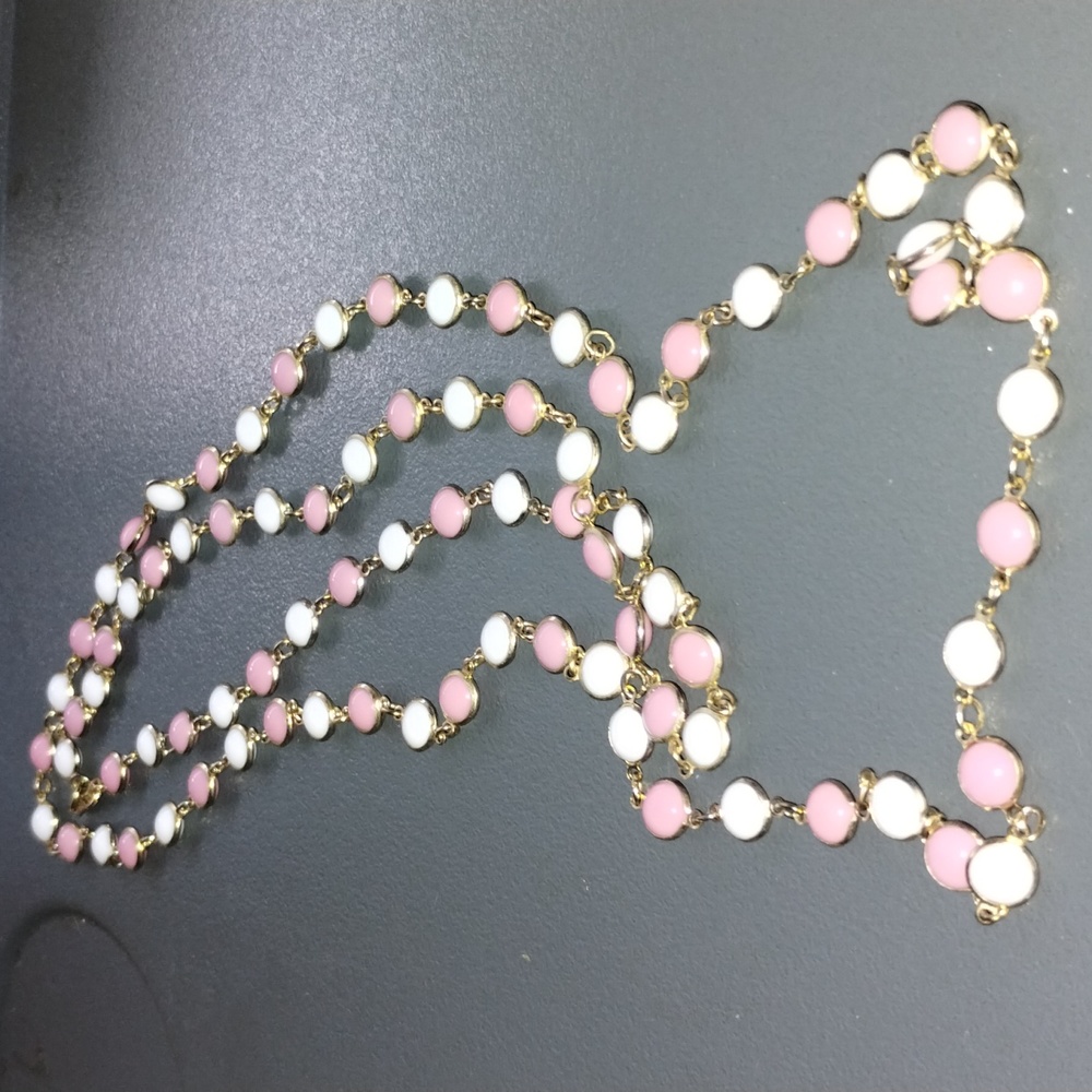 Vintage Extra Long Necklace Rare Milky Glass pink/White Drop Length 27"